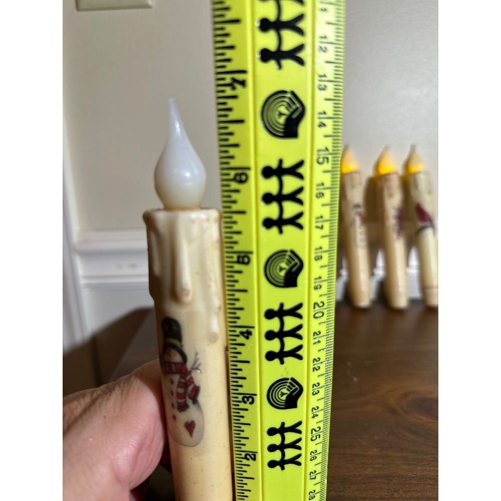 Set of 6 Primitive LED Window Taper Candles Snowman Star Cardinal Holiday Decor - Picture 5 of 5
